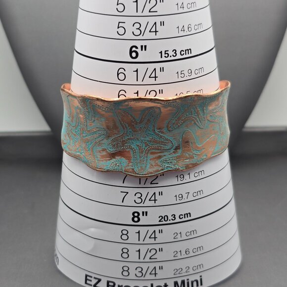 Solid Copper Starfish Cuff Bracelet 7" Turquoise Details Scalloped Edge Signed - Picture 7 of 7